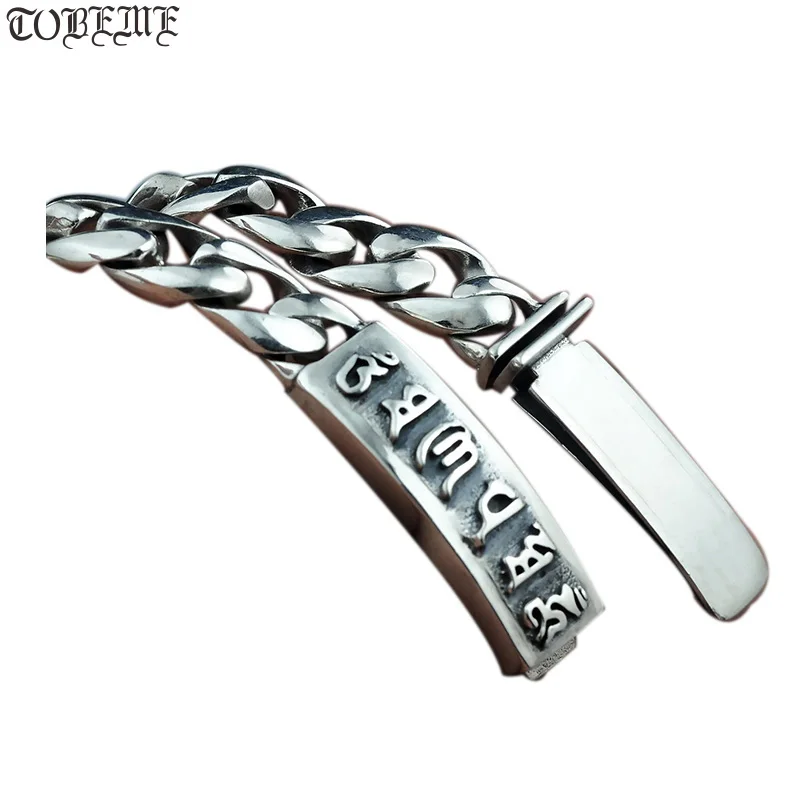 

Handcrafted 100% 925 Silver Tibetan Six Words Proverb Bracelet Vintage Sterling Buddhist Sanskrit Bracelet Pure Silver Bracelet