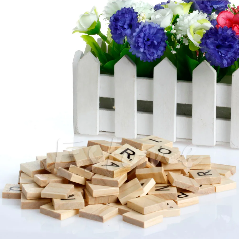 

2018 High Quality New Arrival 100x Wooden Alphabet Scrabble Tiles Black Letters & Numbers For Crafts Wood #1