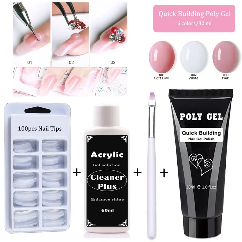 

LGHZLINK 30ml Acrylic Poly Gel Set 4pcs Extend Fast UV Polygel Builder Gel Slip Solution Nail Form Nail Art Brush Nail Tools Kit