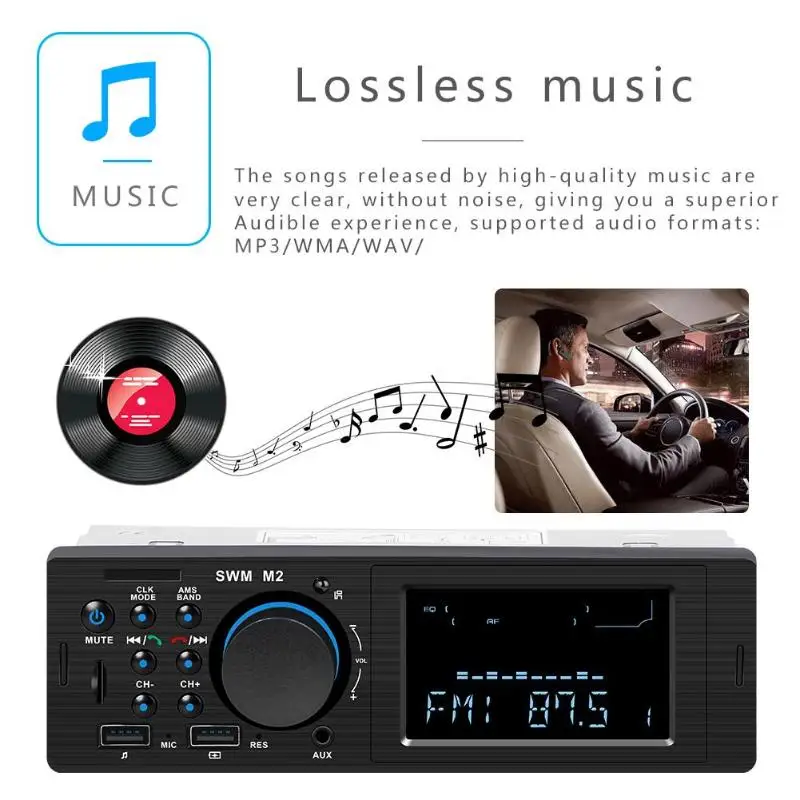 SWM M2 автомобильный стерео MP3 музыкальный плеер fm-радио Bluetooth USB TF AUX головное устройство