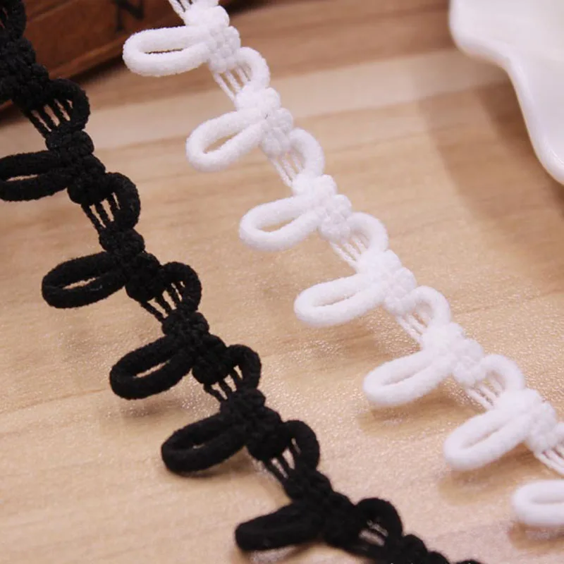 9 Yards White Black Bridal Elastic Button Loops Trimming Tape Collar