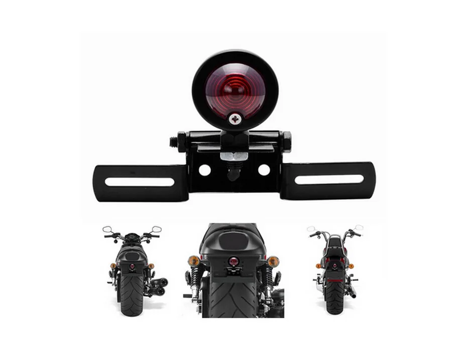 Motorcycle Black Mini Bullet Taillight License Plate Bracket Fender