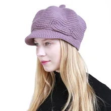 Женская однотонная теплая шапка, вязаная крючком, бархатная зимняя шапка с кроликом, теплая элегантная повседневная шерстяная шапка