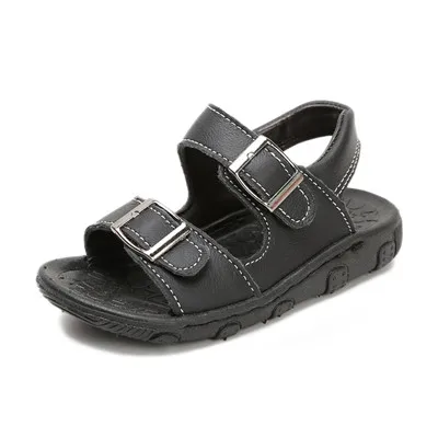 KINE PANDA/Летняя детская обувь для маленьких мальчиков; сандалии из натуральной кожи для мальчиков; ручной шов; От 1 до 5 лет - Цвет: Черный