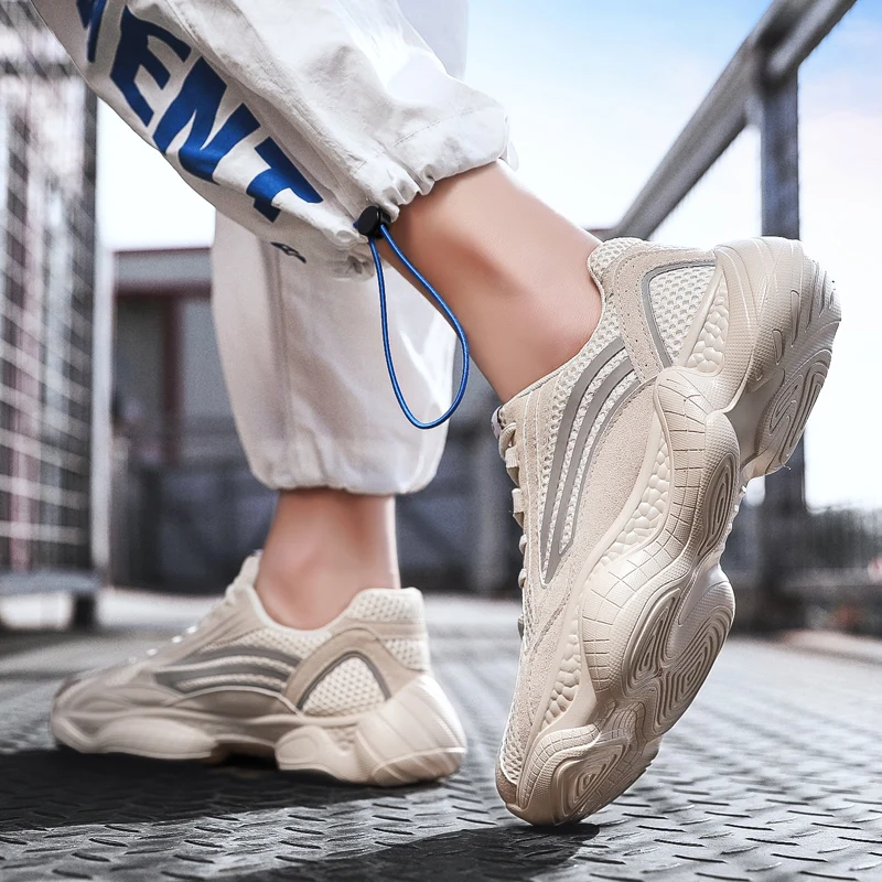Outdoor Sport Casual Chunky Sneakers For Men Summer Mesh Breathable Men Shoes Lace Up Sneakers PU Outsole Black Shoes Man 2019