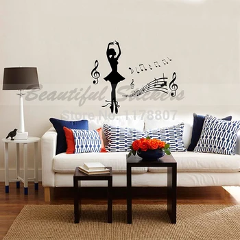 

70cm x 60cm Ballerina Dancing Ballet Dancer Girl And Music Notation Wall Car Sticker Decal Home Art Mural Decor Vinyl 13 Colors