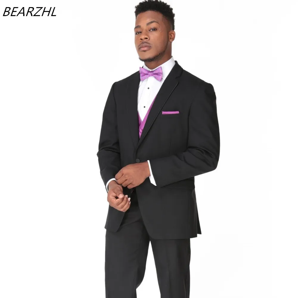bespoke men suits for wedding 3 piece balck suit tuxedo wool beed groom