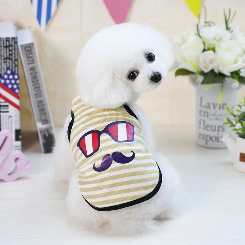 

Pet Dog Clothes Moustache Print T-Shirt for Small Dog Spring Summer Stripe Vest for Chihuahua Teddy Yorkshire