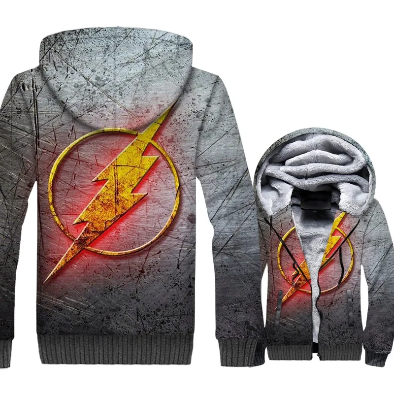 

The Flash Jacket Men Super Hero Hoodie Harajuku Hooded Sweatshirt 2018 New Brand Winter Thick Fleece Warm Zipper 3D Print Coat