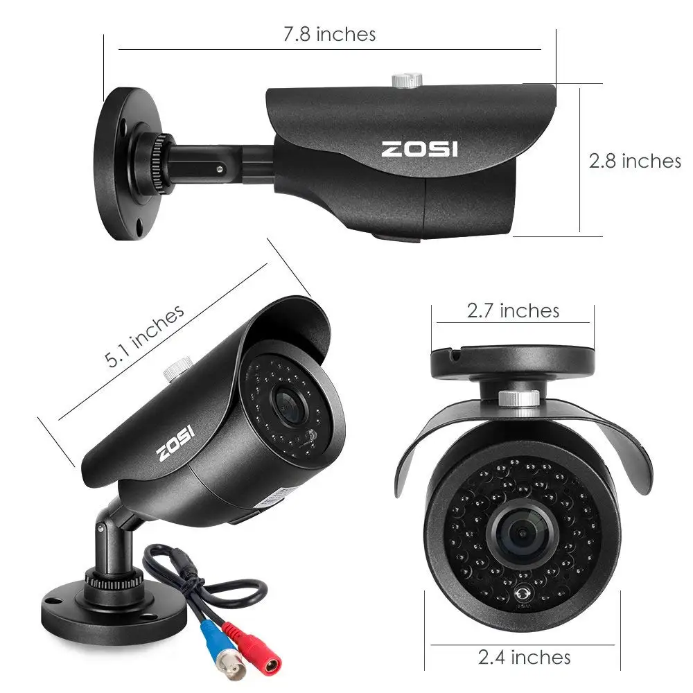 ZOSI 4CH 1080P HD-TVI камера безопасности CCTV система P2P ИК ночного видения 4 шт. 2.0MP наружная HD камера наблюдения комплект приложение просмотра