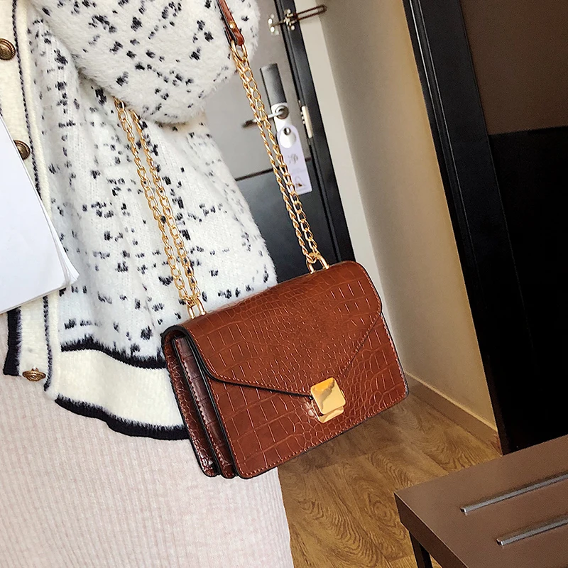 تمساح نمط أكياس Crossbody للنساء 2019 صغيرة حقيبة يد بسلاسل صغيرة حقيبة بو الجلود اليد حقيبة السيدات مصمم حقائب كتف