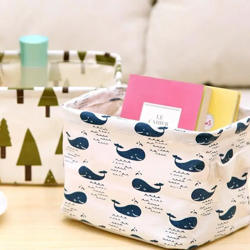 Cute Linen Cloth Desk Sundires Storage Basket Cosmetic Makeup Book Organizers Home Gadgets Storage Box(