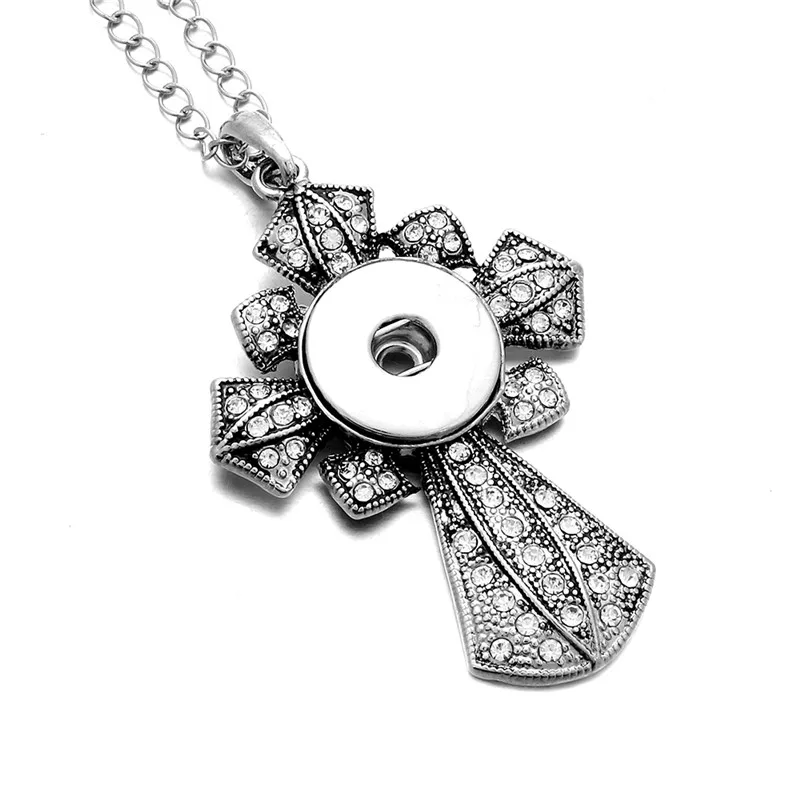 DIY Snap Jewelry Metal Crystal Cross Snap Pendant Necklace Fit 18MM