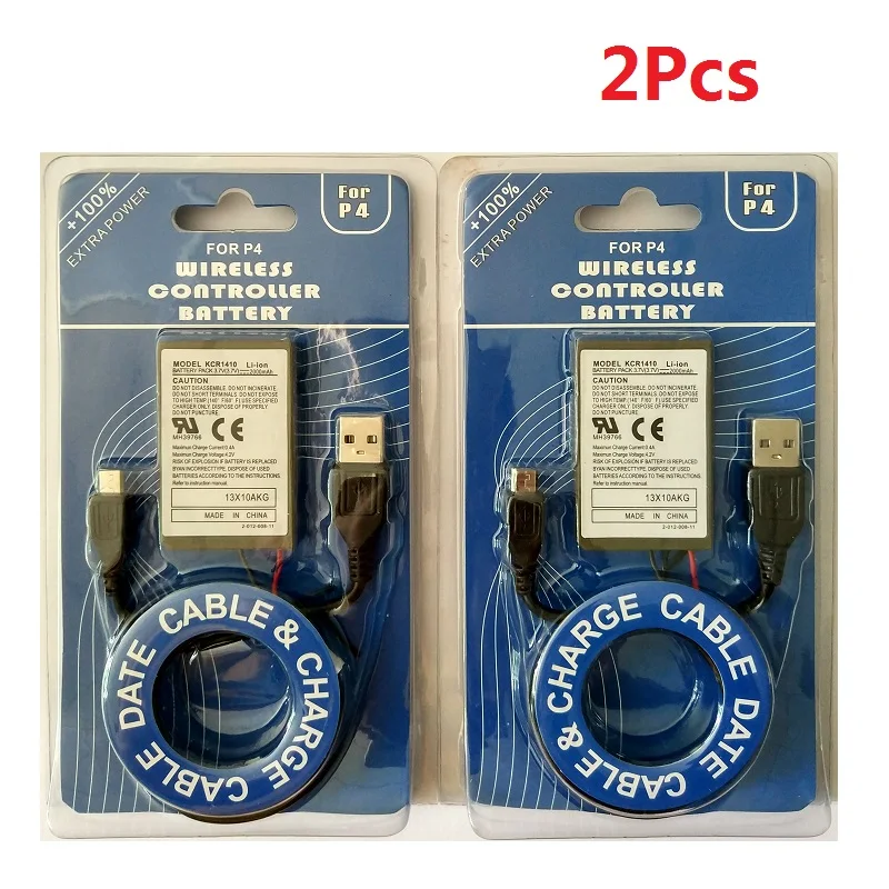 

2Pcs/Lot PS4 Battery 2000mAh Battery+Charger Cable for Sony Wireless Controller Li-Ion Lithium Chargeable Batteries Replacement