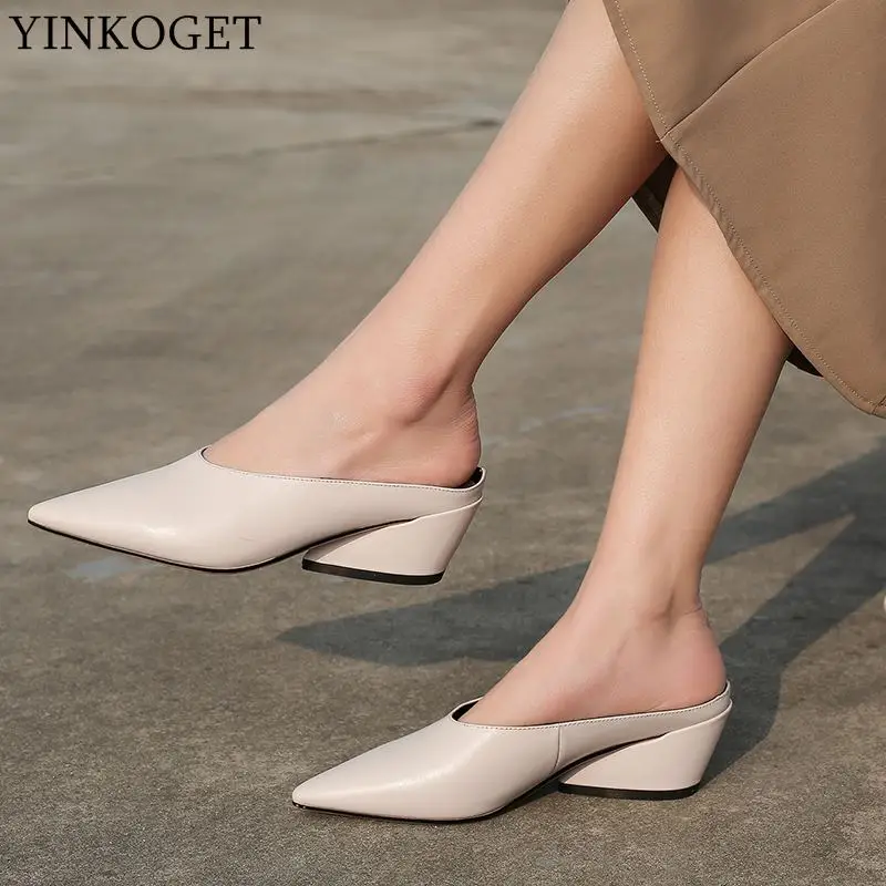 

YINKOGET high quality genuine leather pointed toe high heels party women shoes summer women high heel shoes women sandals