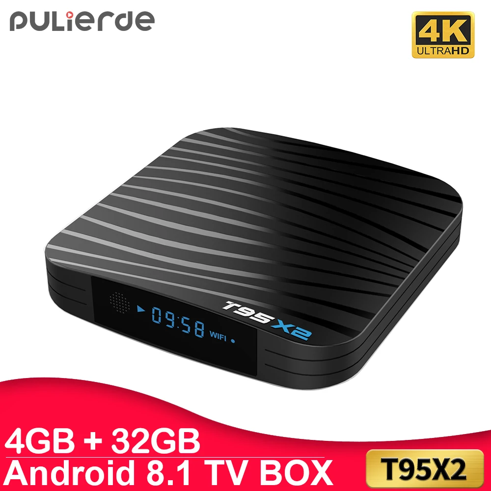 PULIERDE T95X2 4 ГБ 32 ГБ Android 8,1 ТВ коробка Amlogic S905X2 4 к H2.65 100 м 2,4 ГГц wifi смарт-приставка медиаплеер 3D 2 Гб 16 Гб