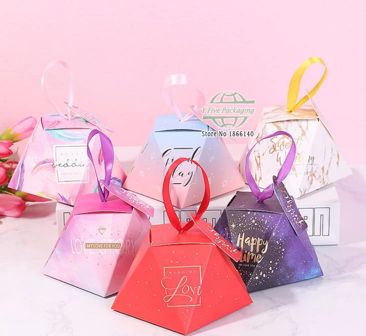 

Colorful Kraft Paper Gift Box With Ribbon Handle Candy Chocolate Paper Boxes Wedding Party Gift Box 100pcs\lot Free shipping