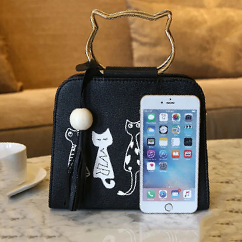 Women Handbag Cat Pattern PU Leather Female Single Shoulder Bags Cute Kitty Black Messenger Bag Ladies Fashion Tote Bolsa SS0347 (19)
