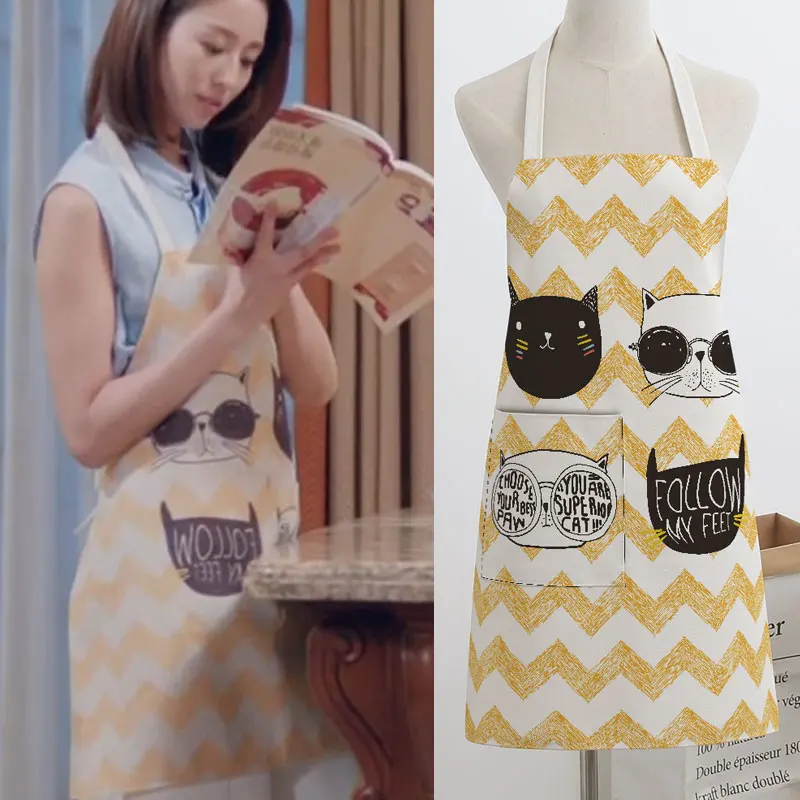 

Cartoon apron Creative cool cat woman with pocket bbq kitchen cooking aprons Cleaning Commercial Multi-use Canvas Bib Apron