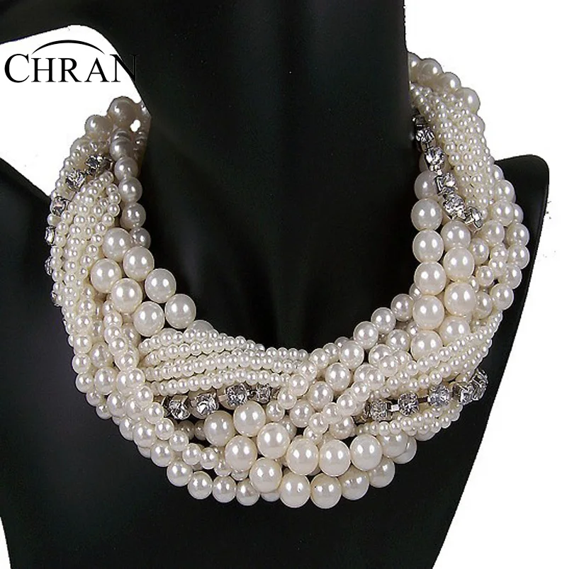 

Chran New Fashion Luxury Vintage Style Jewellery Multi Layer String Twist Faux Pearl Choker Necklaces&Pendants Gifts