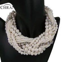 Chran nueva moda de lujo de estilo vintage joyería multi capa cadena giro faux perla choker collares y colgantes regalos