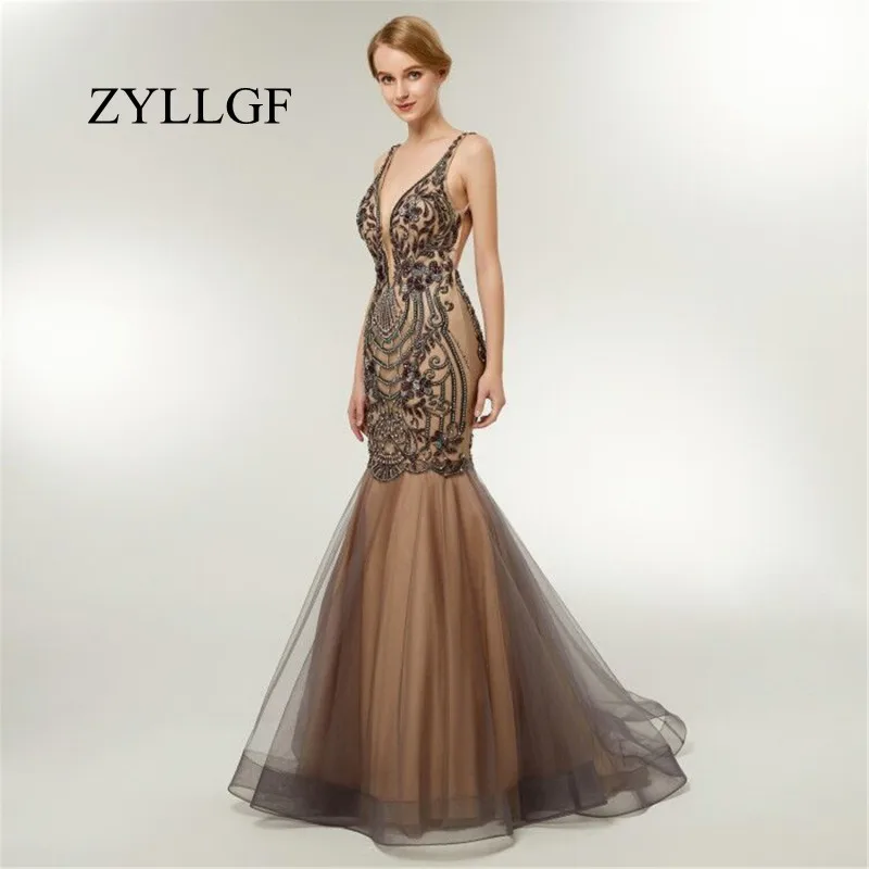 ZYLLGF Robe De Demoiselles D Honneurro сексуальные платья подружек невесты с открытой спиной для женщин Русалка V шеи бисером свадебное платье ES5