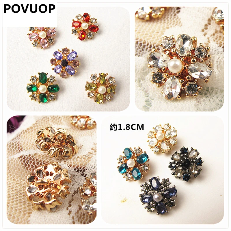 

POVUOP button metal mixed crystal Clothing buttonssweater Small fragrant pearl buttons 18mm