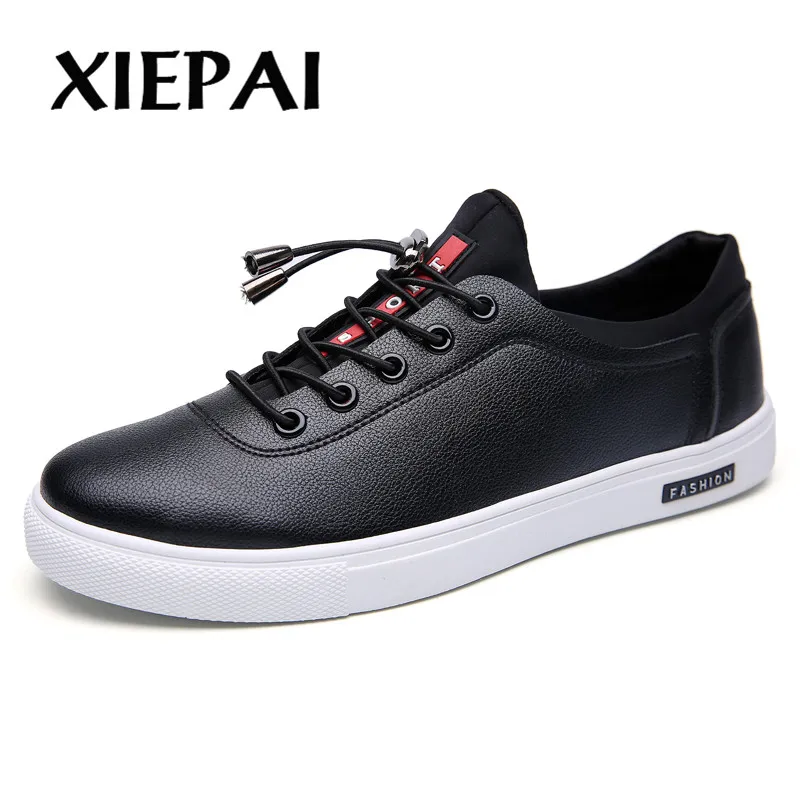 

XIEPAI Men PU Leather Sneakers Autumn Spring Footwear Man Lace-up Casual Shoes Brand Fashion Flats Black White Blue Size 39-44