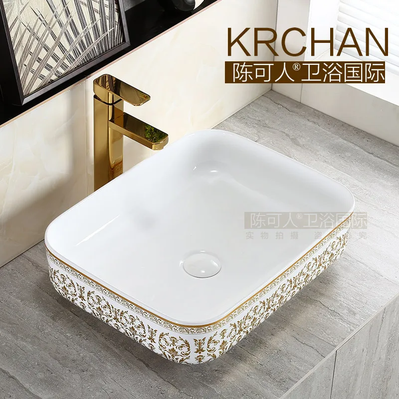 

Krchan sanitary ware ceramic color gold rectangle ultra-thin art basin counter basin
