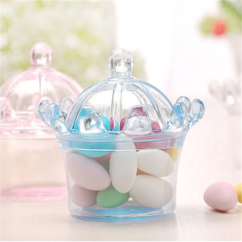 

1Pc Creative Transparent Candy Box Crown Mini Round Food Plastic Box Christmas Wedding Party Decor Storage Box Jar Kids Gifts