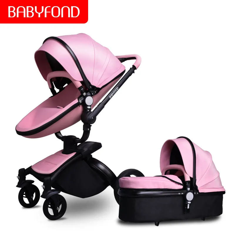 Новинка с зонтиком Babyfond 3 в 1 тележка Двусторонняя Складная четырехколесная кожаная алюминиевая рама складная Коляска - Цвет: 2 in 1 A1