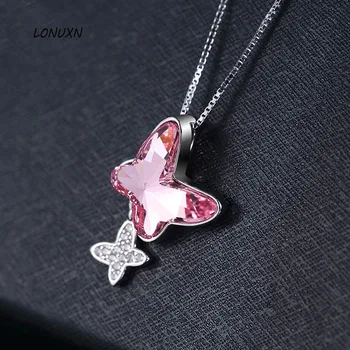 

2*1.2cm 925 Sterling silver girls accessories female models Japanese blue crystal Butterfly shape pendants lovers birthday gifts