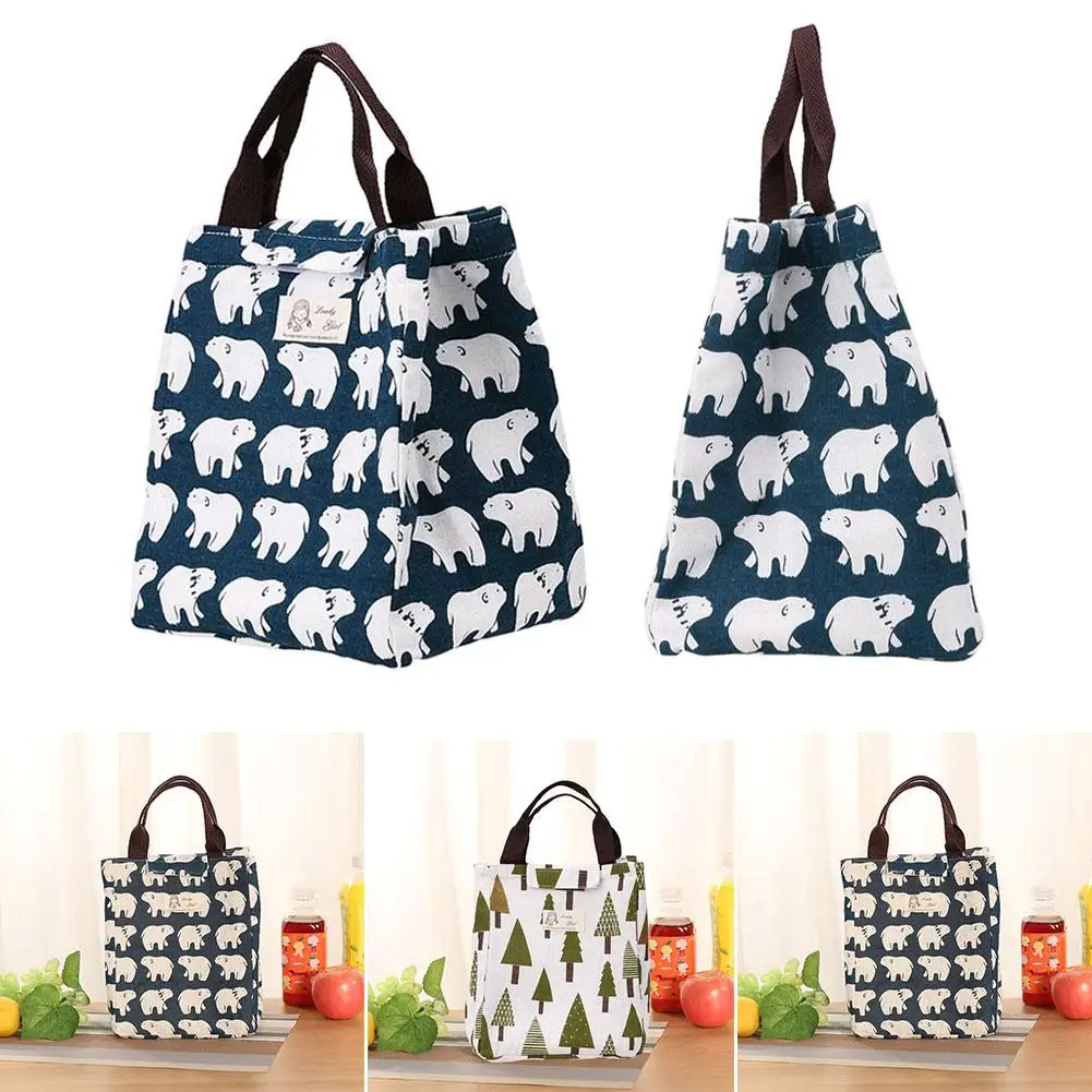 

Portable Convenient Hedgehog Polar Bear Tree Canvas Bento Thermal Food Picnic Lunch Storage Bag Pouch Insulated Lunchbox Tote