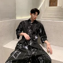 Мужские уличные модные комбинезоны в стиле хип-хоп летние свободные повседневные рубашки с короткими рукавами Комбинезоны Брюки-шаровары для мужчин