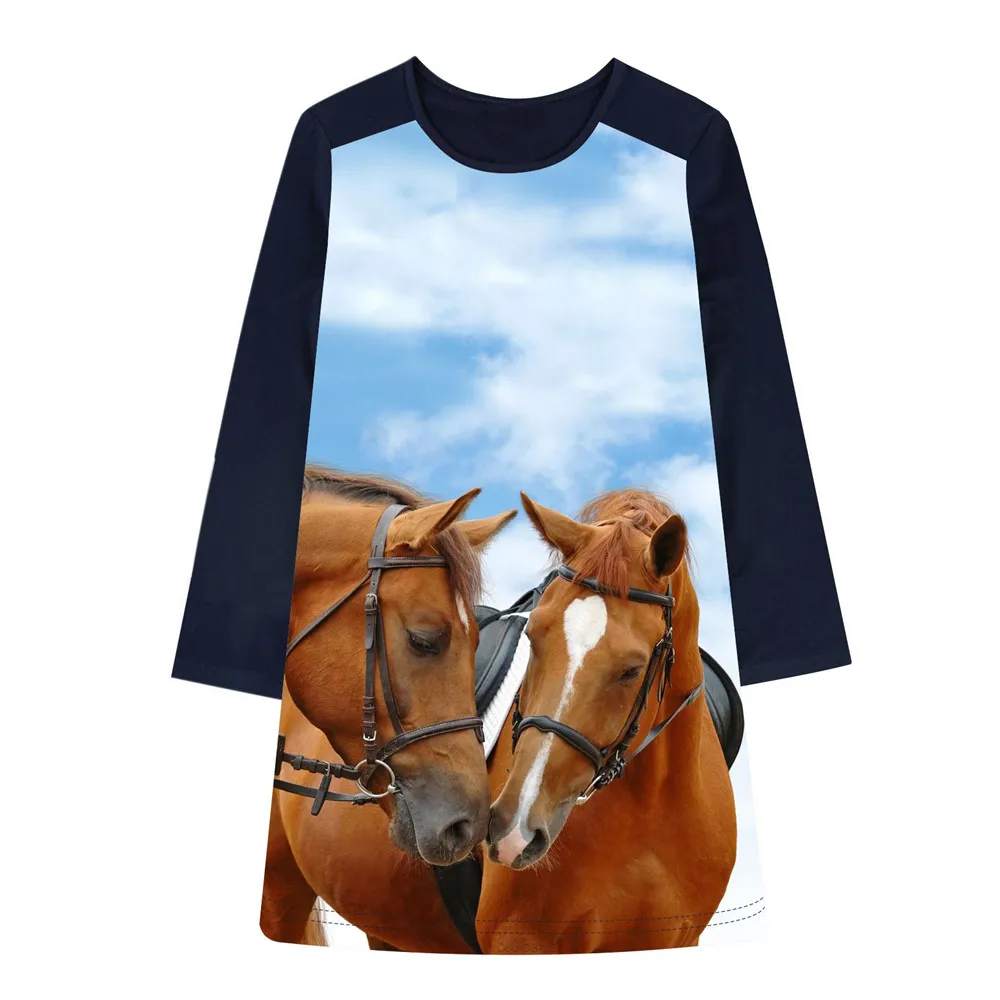 Girls Dress fashion Summer Two horses Print Dresses for Girls Party