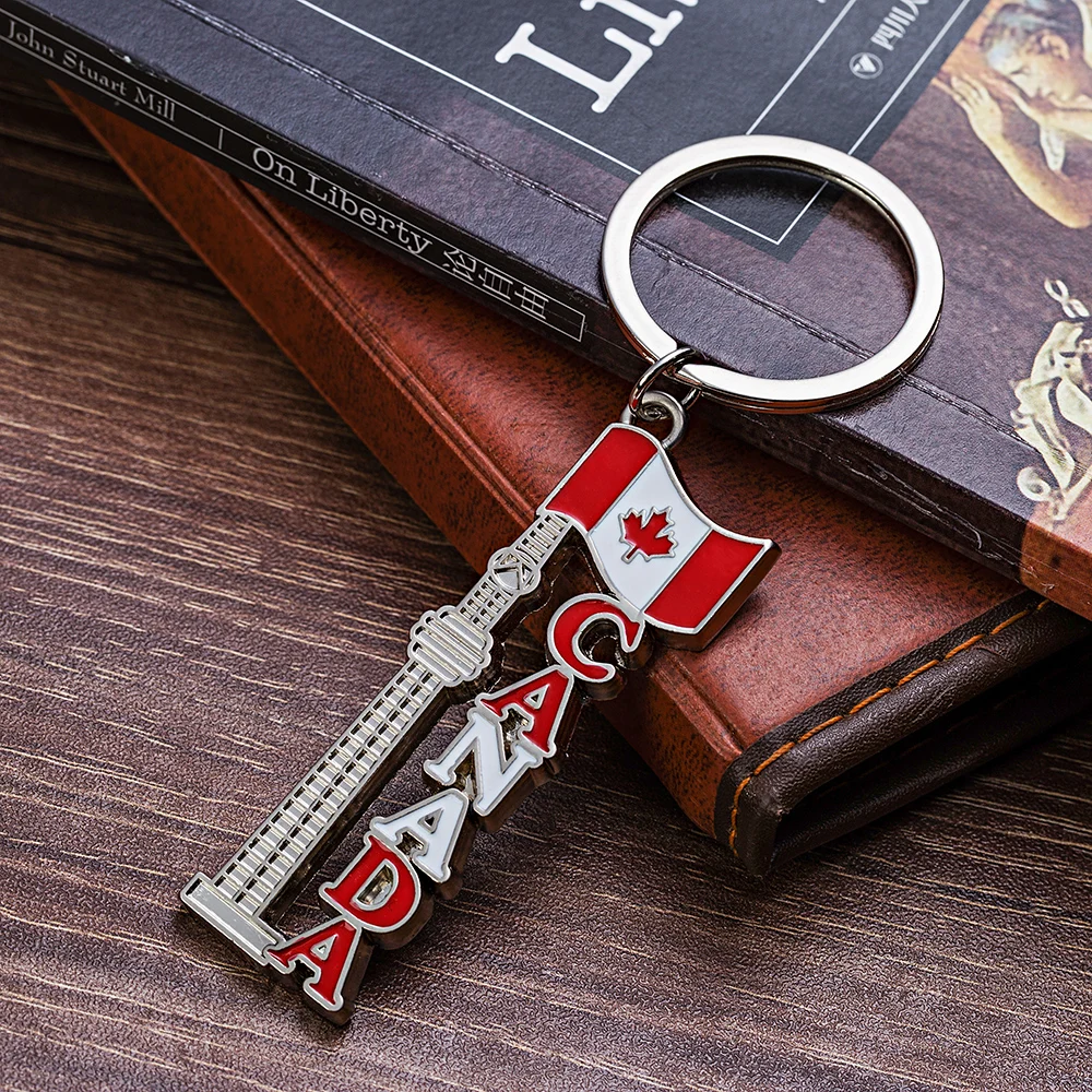 

Vicney Newest Canada CN Tower Keychain Canada Tourist Souvenir Key Chain Toronto CN Tower with Flag Keyring Building Keychain