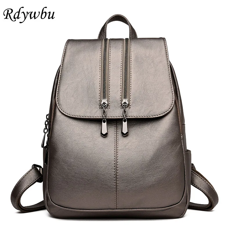 

Rdywbu 2019 New Casual Double Zipper Backpack Female Large School Bag For Girls Vintage PU Leather Backpacks Shoulder Bag B517