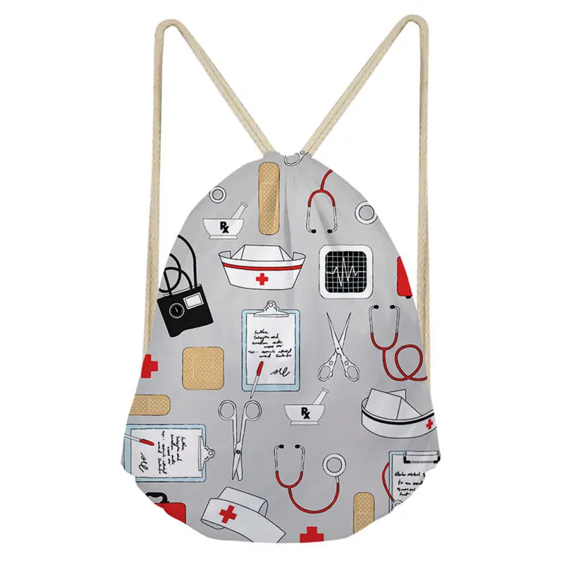 006 THIKIN Nurse тема шапочка медсестры таблетки Девушки Drawstring сумки для детей милый мультфильм Портативный пляжный рюкзак полиэстер носить на сумки - Цвет: 006