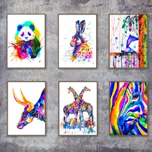 Panda Giraffe Zebra Rainbow Colors Animal Wall Art Canvas Painting Nordic Posters And Prints Wall Pictures For Living Room Decor