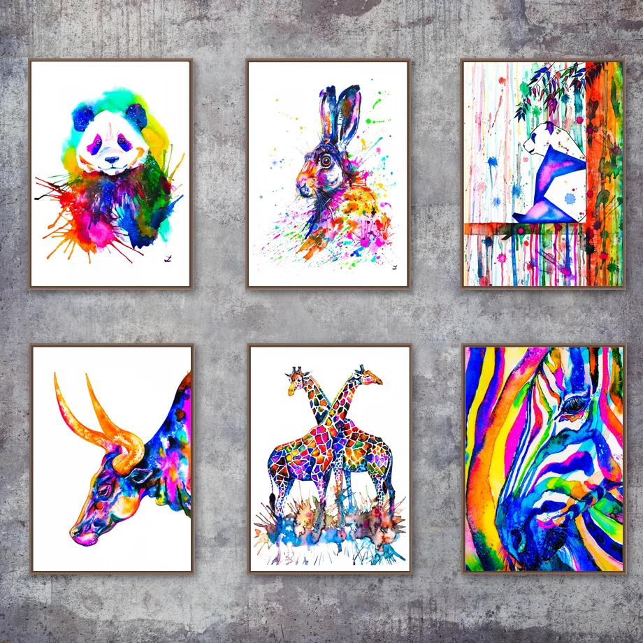 

Watercolor Zebra Rabbit Giraffe Whale Panda Tiger Wall Art Canvas Painting Nordic Poster And Print Animal Wall Picture Home Deco