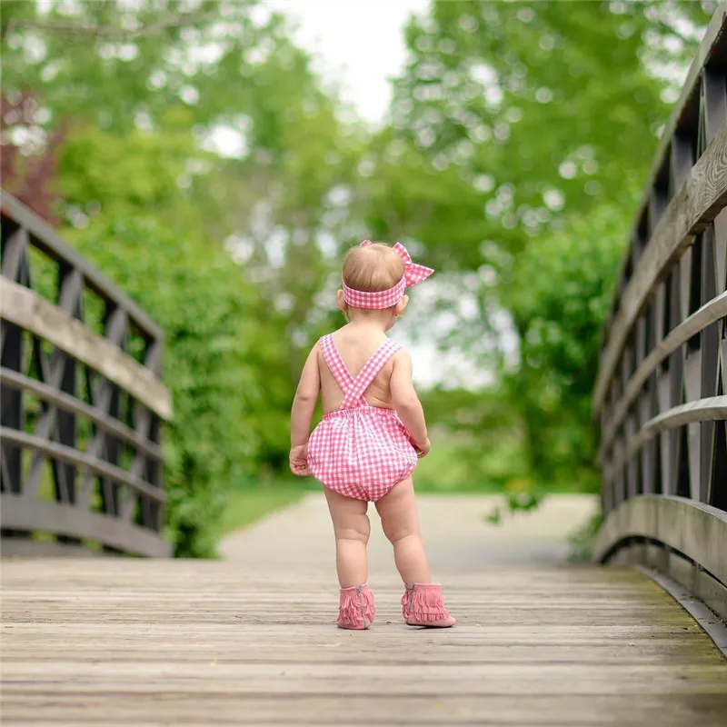 

New Style Fashion Infant Newborn Baby Girls Clothes Sleeveless Checked Bodysuit Jumpsuit Outfits Baby Clothing 0-24M