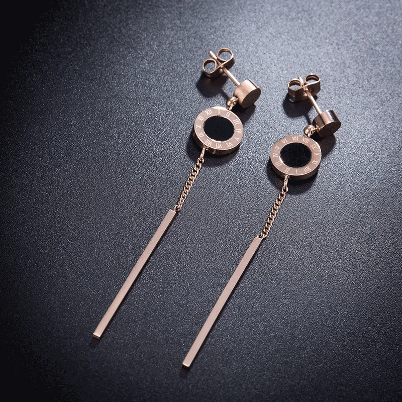 

YiKLN Creative Roman Numeral Titanium Steel Ear Tassel Earrings Rose Gold Wedding Earrings For Women Boucles D'oreilles E18188