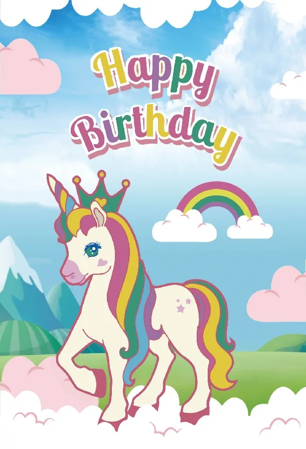 

Laeacco Unicorn Party Rainbow Cloudy Baby Birthday Cartoon Photographic Backgrounds Photographic Backdrops For Photo Studio