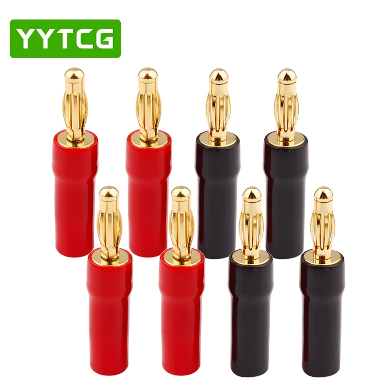 

YYTCG 8pcs 4mm Banana plugs Gold plated speaker connector adapter audio wire connector 1pair black&red in silicon tube