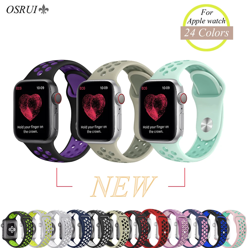 

OSRUI Sport silicone strap For Apple Watch band 4 3 iwatch band 42mm/38mm 44mm/40mm correa pulseira bracelet watch Accessories