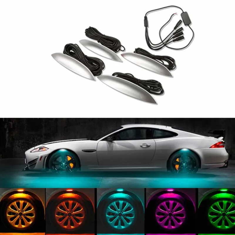 

4pc Flash Car wheel Eyebrow Lights 3 Mode Exterior ambience lights Atmosphere Lamps Universal Car Tyre Wheel LED Car-styling