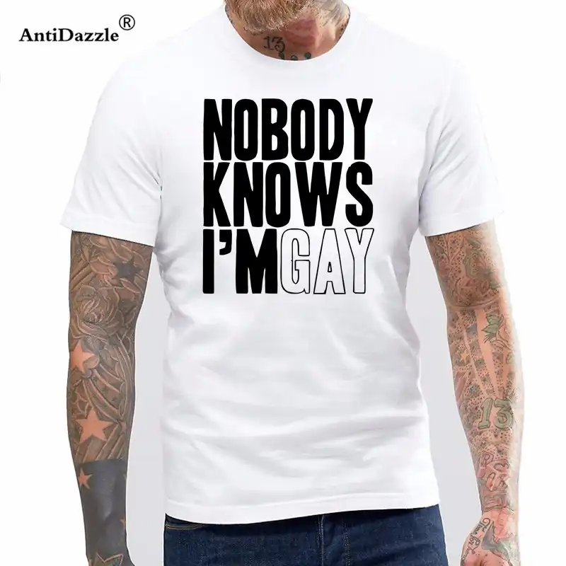 Mens Nobody Knows Im Gay Funny Gay Pride T Shirt Cotton Casual White Top T Shirt Summer Novelty Cartoon T Shirts Aliexpress - im gay shirt roblox