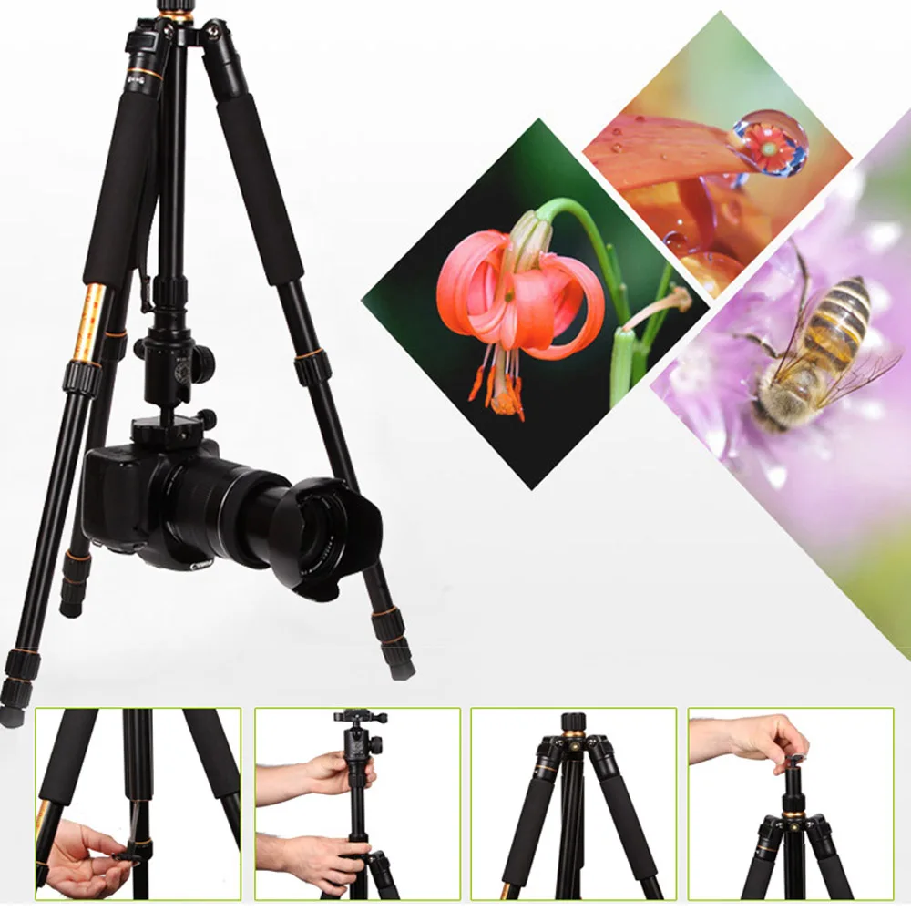QZSD Q999S Aluminium Alloy Camera Tripod  Video Monopod Professional Extendable Tripod with Quick Release Plate and Ball Head