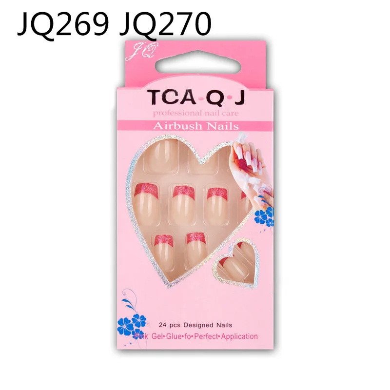 24pcs Designed Nail Tips False Fake French Full Nail Art Sticker Glitter DIY