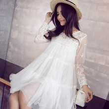 2016 New O Neck Full Sleeve Solid font b Maternity b font Dresses Fashion Casual Lace